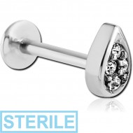 STERILE SURGICAL STEEL MICRO LABRET WITH JEWELLED ATTACHMENT - DROP JEWELLED