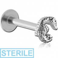STERILE SURGICAL STEEL MICRO LABRET WITH ATTACHMENT - SEAHORSE