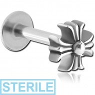 STERILE SURGICAL STEEL MICRO LABRET WITH ATTACHMENT - FLOWER PIERCING