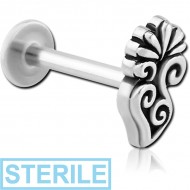 STERILE SURGICAL STEEL MICRO LABRET WITH ATTACHMENT - FILIGREE FLOWER PIERCING