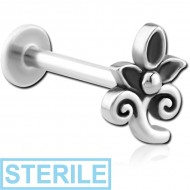 STERILE SURGICAL STEEL MICRO LABRET WITH ATTACHMENT - FILIGREE FLOWER PIERCING