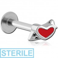 STERILE SURGICAL STEEL MICRO LABRET WITH ATTACHMENT - HEART PIERCING