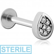 STERILE SURGICAL STEEL MICRO LABRET WITH JEWELLED ATTACHMENT - DROP PIERCING