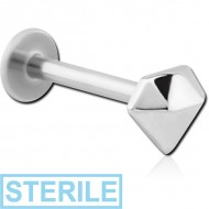 STERILE SURGICAL STEEL MICRO LABRET WITH ATTACHMENT - DIAMOND PIERCING