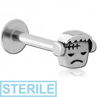 STERILE SURGICAL STEEL MICRO LABRET WITH ATTACHMENT - FRANKENSTEIN