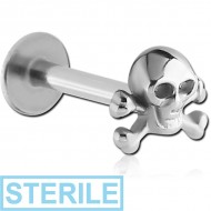 STERILE SURGICAL STEEL MICRO LABRET WITH ATTACHMENT - CROSSBONES SKULL PIERCING