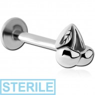 STERILE SURGICAL STEEL MICRO LABRET WITH ATTACHMENT - CHERRIES PIERCING