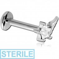 STERILE SURGICAL STEEL MICRO LABRET WITH JEWELLED ATTACHMENT - STAR WITH LEFT WING