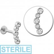 STERILE SURGICAL STEEL MICRO LABRET WITH JEWELLED ATTACHMENT - 5 JEWELS PIERCING