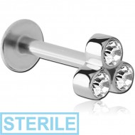 STERILE SURGICAL STEEL MICRO LABRET WITH ATTACHMENT - TRIPPLE JEWELLED PIERCING