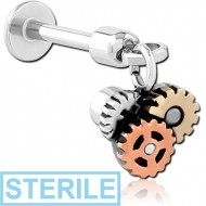 STERILE SURGICAL STEEL TRAGUS MICRO LABRET WITH CHARM