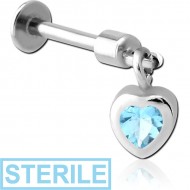 STERILE SURGICAL STEEL TRAGUS MICRO LABRET WITH JEWELLED CHARM - HEART PIERCING