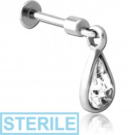 STERILE SURGICAL STEEL TRAGUS MICRO LABRET WITH JEWELLED CHARM - PAIR DROP PIERCING