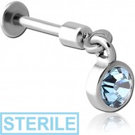 STERILE SURGICAL STEEL TRAGUS MICRO LABRET WITH JEWELLED CHARM - CIRCLE PIERCING