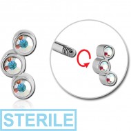STERILE SURGICAL STEEL MICRO THREADED TRIPLE JEWELLED ATTACHMENT PIERCING