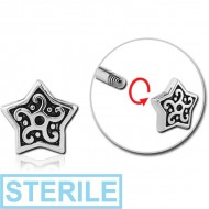 STERILE SURGICAL STEEL MICRO ATTACHMENT FOR 1.2MM THREADED PINS - SURGICAL STEEL MICRO LABRET WITH JEWELLED ATTACHMENT - FILIGREE STAR PIERCING