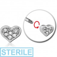 STERILE SURGICAL STEEL MICRO THREADED JEWELLED ATTACHMENT - HEART PIERCING