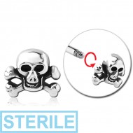 STERILE SURGICAL STEEL MICRO THREADED CROSSBONES SKULL ATTACHMENT PIERCING