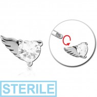 STERILE SURGICAL STEEL MICRO THREADED HEART WITH LEFT WING JEWELLED ATTACHMENT PIERCING