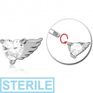 STERILE SURGICAL STEEL MICRO THREADED HEART WITH RIGHT WING JEWELLED ATTACHMENT PIERCING