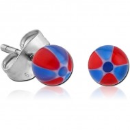 STERILE UV BEACH BALL EAR STUDS PAIR