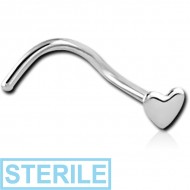 STERILE SURGICAL STEEL HEART CURVED NOSE STUD PIERCING