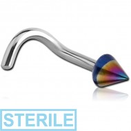 STERILE SURGICAL STEEL 1.2MM THREADING CURVED NOSE STUD WITH ANODISED CONE