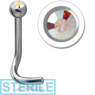 STERILE SURGICAL STEEL 1.2MM THREADING CURVED NOSE STUD WITH JEWELLED BALL PIERCING