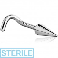 STERILE SURGICAL STEEL 1.2MM THREADING CURVED NOSE STUD WITH LONG CONE PIERCING