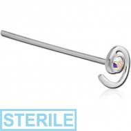 STERILE STERLING SILVER 925 JEWELLED SPIRAL STRAIGHT NOSE STUD