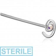 STERILE STERLING SILVER 925 JEWELLED SPIRAL STRAIGHT NOSE STUD PIERCING