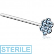STERILE STERLING SILVER 925 JEWELLED FLOWER STRAIGHT NOSE STUD