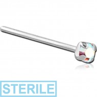 STERILE STERLING SILVER 925 JEWELLED PRONG SET STRAIGHT NOSE STUD