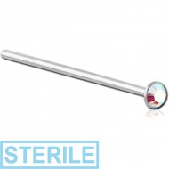 STERILE STERLING SILVER 925 JEWELLED STRAIGHT NOSE STUD