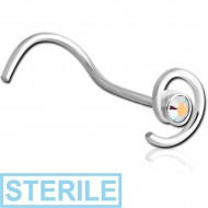 STERILE STERLING SILVER 925 JEWELLED SPIRAL CURVED NOSE STUD PIERCING