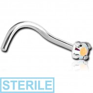 STERILE STERLING SILVER 925 JEWELLED PRONG SET CURVED NOSE STUD PIERCING