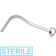 STERILE STERLING SILVER 925 JEWELLED CURVED NOSE STUD PIERCING