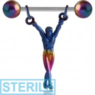 STERILE ANODISED HANGING MAN NIPPLE BARBELL WITH ANODISED BALLS