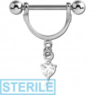STERILE SURGICAL STEEL NIPPLE STIRRUP WITH HEART JEWELLED DANGLING CHARM