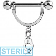 STERILE SURGICAL STEEL NIPPLE STIRRUP WITH HANDCUFF DANGLING CHARM