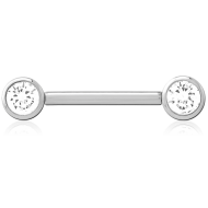 SURGICAL STEEL THREADLESS BARBELL JEWELLED NIPPLE BAR - ROUND PIERCING