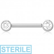 STERILE SURGICAL STEEL THREADLESS BARBELL JEWELLED NIPPLE BAR - ROUND