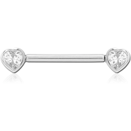 SURGICAL STEEL THREADLESS BARBELL JEWELLED NIPPLE BAR - HEART PIERCING