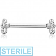 STERILE SURGICAL STEEL THREADLESS BARBELL JEWELLED NIPPLE BAR