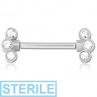 STERILE SURGICAL STEEL THREADLESS BARBELL JEWELLED NIPPLE BAR