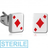 STERILE PAIR OF ACRYLIC PLAYING CARDS EAR STUDS-DIAMOND