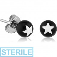 STERILE PAIR OF PRINTED UV ACRYLIC BALL EAR STUDS