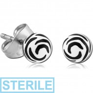 STERILE PAIR OF PRINTED UV ACRYLIC BALL EAR STUDS
