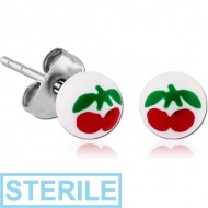 STERILE PAIR OF PRINTED UV ACRYLIC BALL EAR STUDS