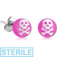 STERILE PAIR OF PRINTED UV ACRYLIC BALL EAR STUDS